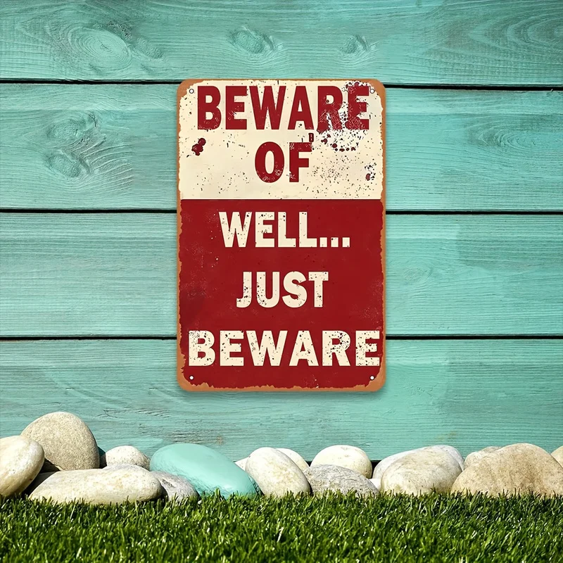2D Flat - 1pc Vintage Metal Sign Measuring 8 by 12 Inches, Featuring a 2D Flat Design with a Durable Build. It Warns 'Beware of