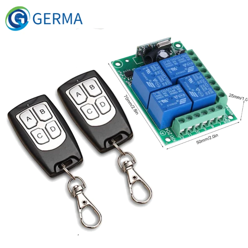 GERMA Universal Wireless Remote Control Switch DC 12V 4CH relay Receiver Module With 4 channel RF Remote 433 Mhz Transmitter