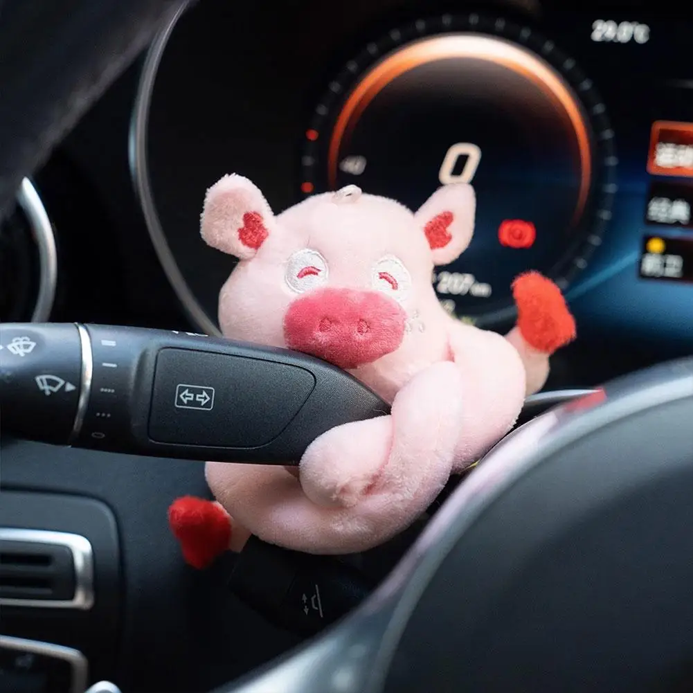 Car Cute Plush Pig Dolls Decoration Steering Wheel Windshield Wiper Turn Signal Lights Wye Decor Interior Accessories