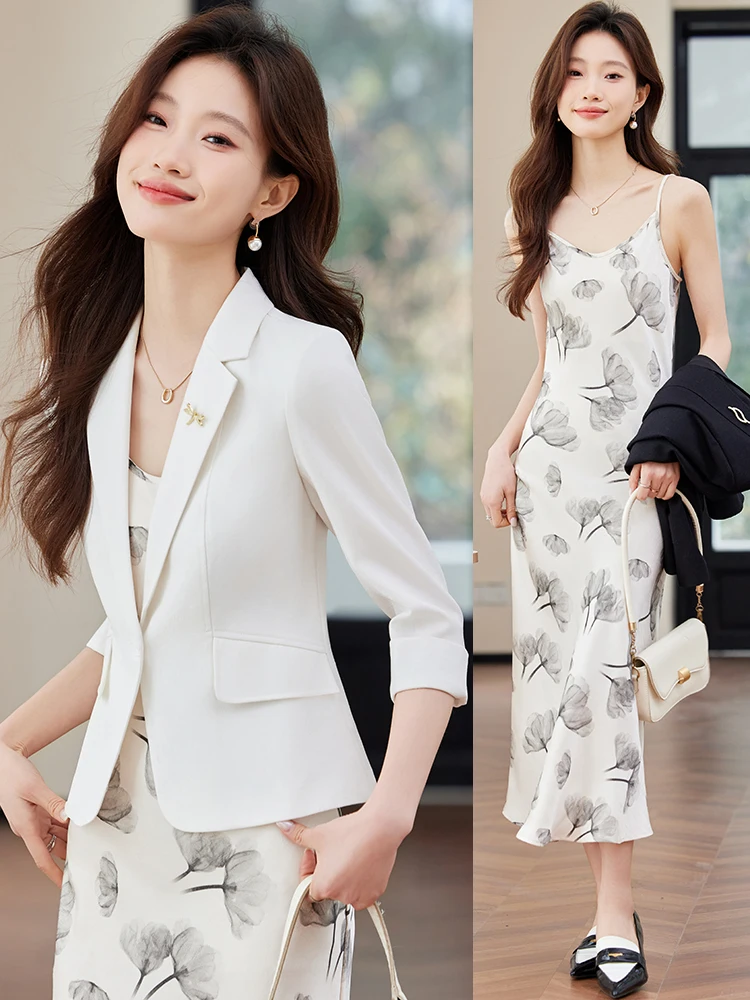 

Summer Floral Print Halter Dress Women's New Style 2026 Seven-Quarter Sleeve Suit Jacket Inner Skirt Two-Piece Set Korean Style