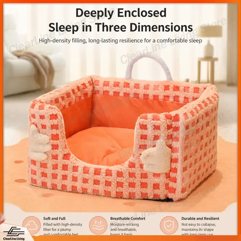 Cat Bed Winter Warm Plush Pet House Removable Washable Soft Cushion Dog Cat Nest Indoor Sleeping Pad Autumn Winter Supplies