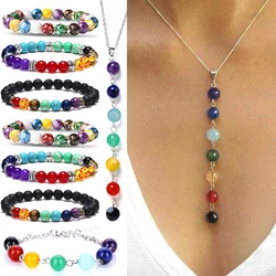 2Pcs 7 Chakra Yoga Energy Jewelry Sets Natural Stone Beads Reiki Healing Balance Necklaces Energy Bracelet for Women Girls