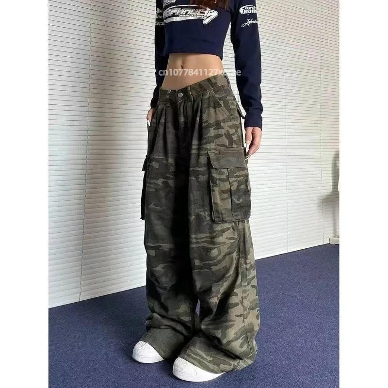 American Camouflage Street Dance Denim Workwear Pants for Spring and Autumn 2025 Retro Loose Wide Leg Slimming Casual Jeans