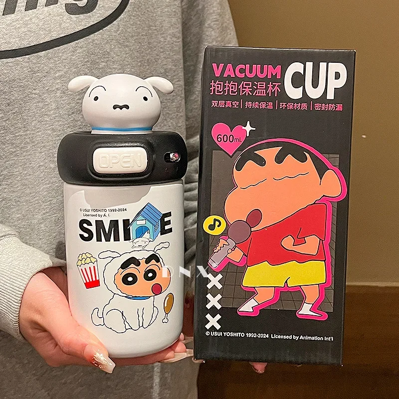 New Crayon Shin-chan Thermos Cup Girl Cute Stainless Steel Student Portable Straw Cup Doll Large Capacity 600ml VACUUM CUP