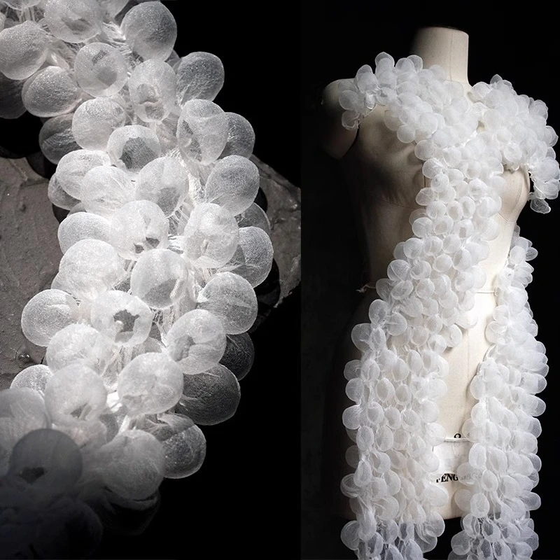 Foam-shaped heat-set bubble fabric  Transparent three-dimensional concave-shaped lace  Clothing designer fabric