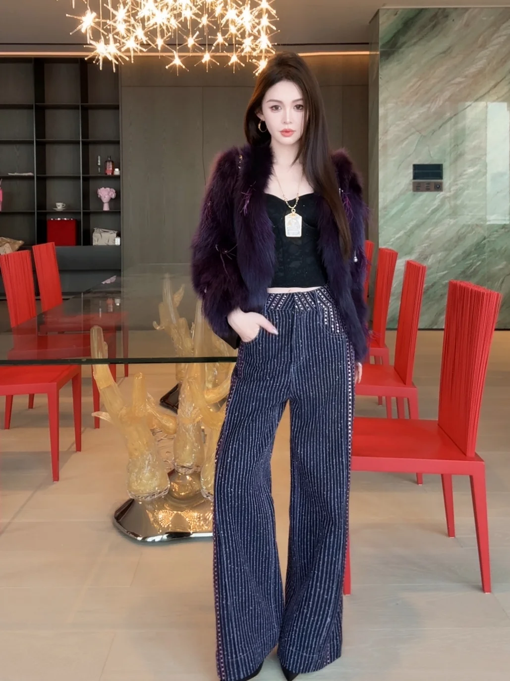 

Брюки женские повседневные свободного кроя с вертикальными полосками и текстурой под хлопок в винтажном стиле XiaoXiao Yu