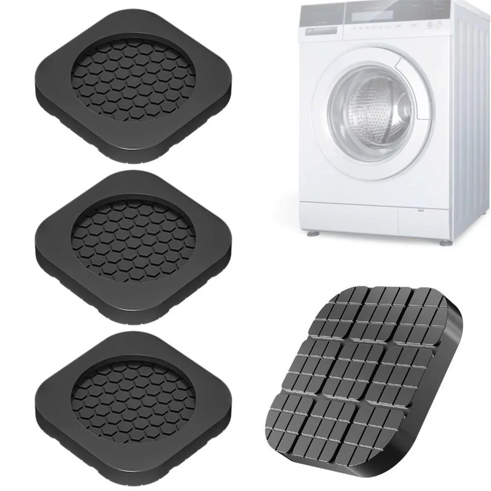 4PCS Silicone Anti Slip Feet Pads 6x6x0.8cm Black Shock Absorbing for Washing Machine Refrigerator Furniture 300kg Floor Mats