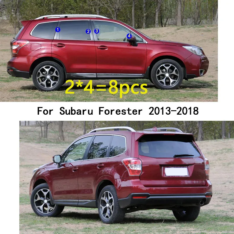 For Subaru Forester 2013 2014 2015 2016 2017 2018 Car PC Material Pillar Post Cover Door Trim Window Molding Sticker 8pcs