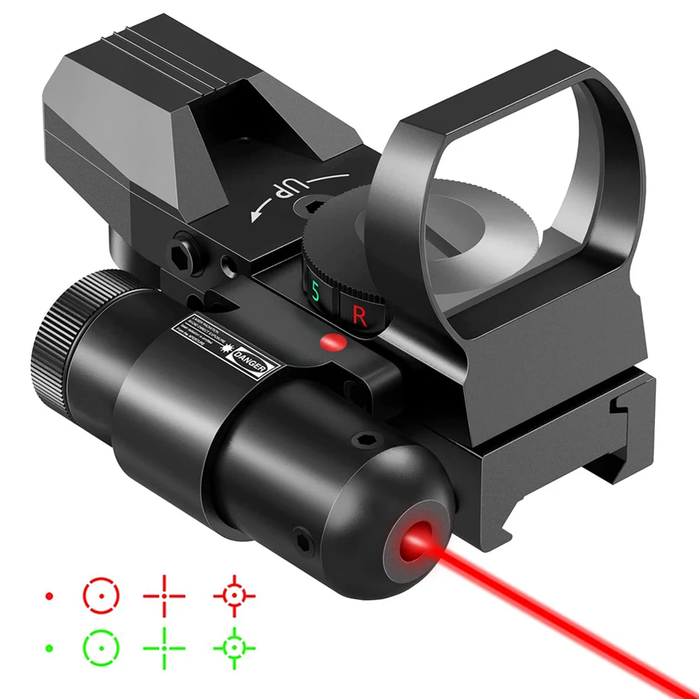 1x22x33mm Tactical Red Green Dot Sight Reflex Sight Riflescope with Red Green Laser 4 Reticle Hunting Optics Sight for 20mm Rail