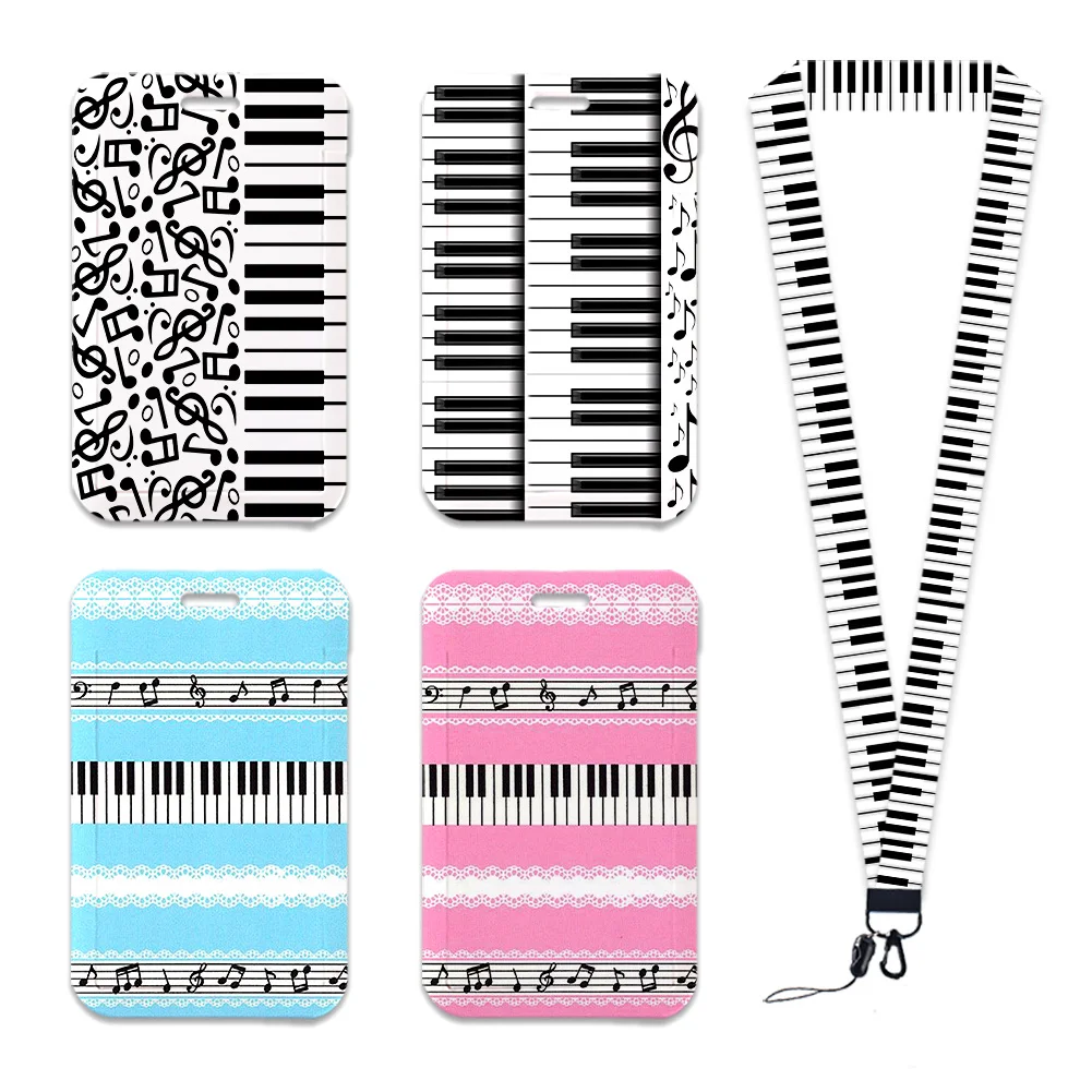 White and Black Piano Keys Musical Note Work Card Holder Scratch-resistant Checker Board ID Holder for Office School Work Card