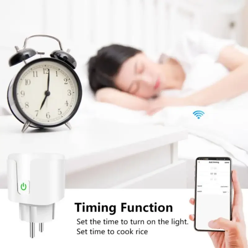 Умная розетка Tuya WiFi 20A Умная розетка ЕС с функцией мониторинга мощности Приложение Smart Life Голосовое управление через Alexa Google