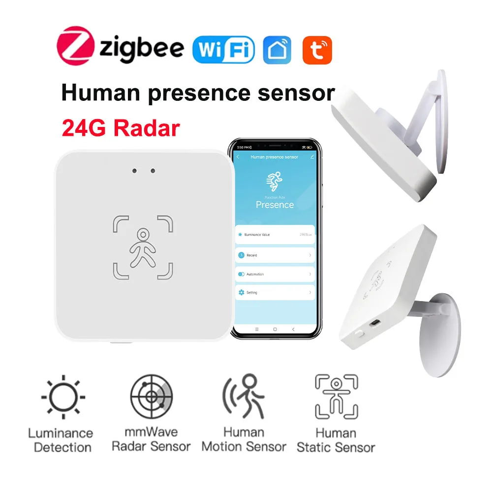 Tuya wifi/zigbee detector de presença humana, detecção de luminância/distância, sensor pir de corpo humano inteligente 24g suporte assistente doméstico