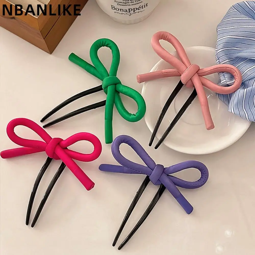 

Cute Solid Color Bow Hairpin U-shaped Coiled Hair Fork Hair Accessories