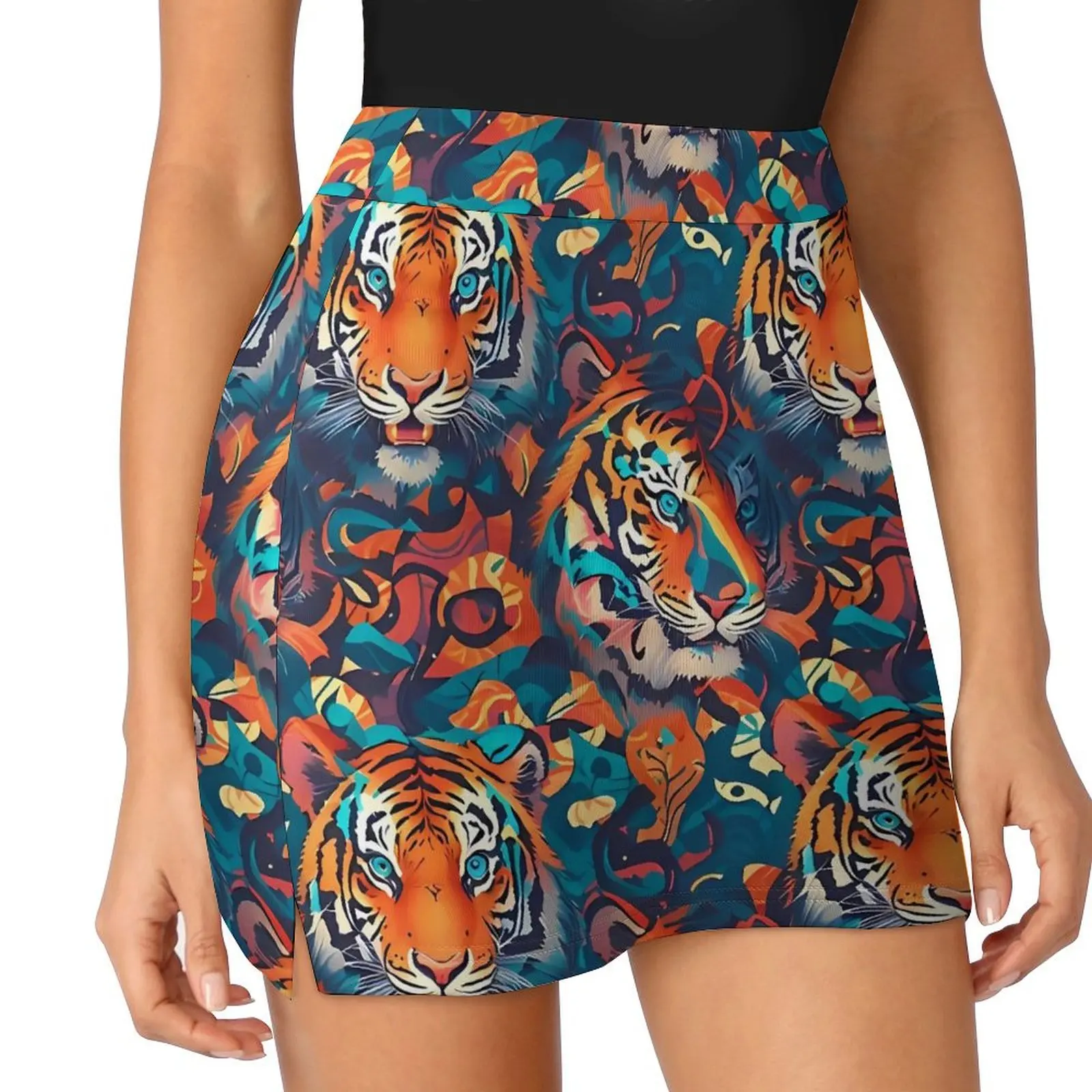 Tiger Camo Pop Art Print Skirt Ladies  Trendy Mini Skirts High-waisted Custom Harajuku Casual Skirt Big Size 2XL 3XL