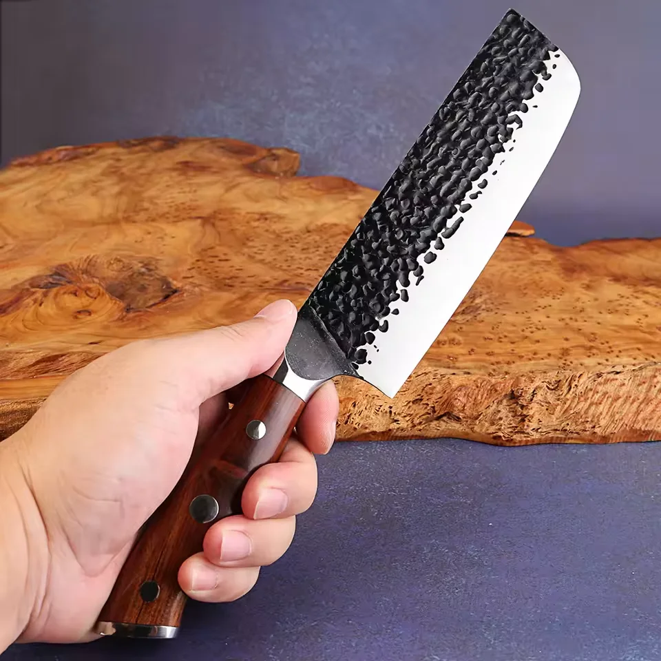 

7 Inch Nakiri Knife Japanese Professional Cleaver Knife 5Cr15Mov Stainless Steel Sharp Vegetable Knife Handmade Pakkawood Handle
