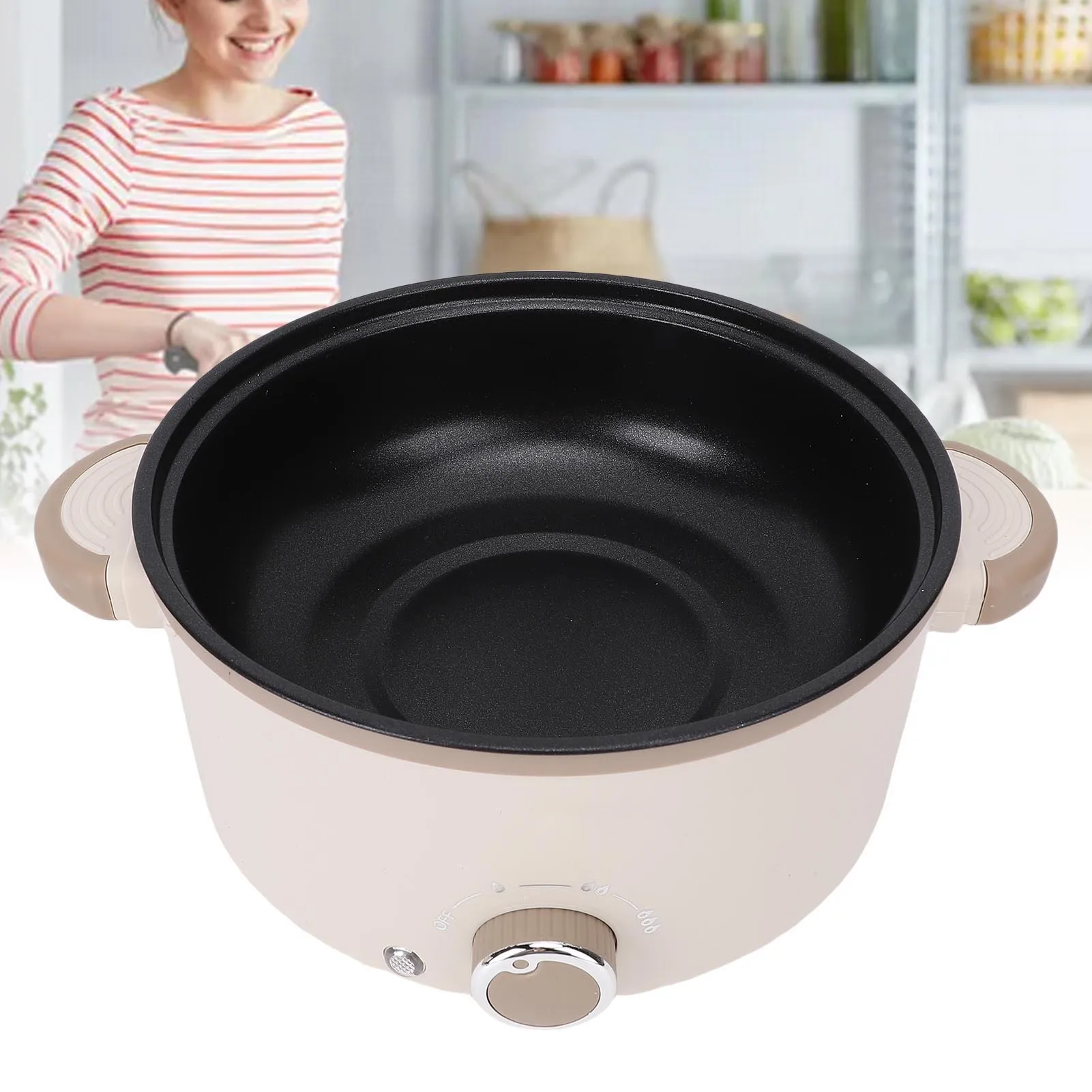 Panela elétrica 3l de grande capacidade, anti-queimadura, toque seguro, revestimento antiaderente, fogão elétrico multifuncional com cesta de vapor