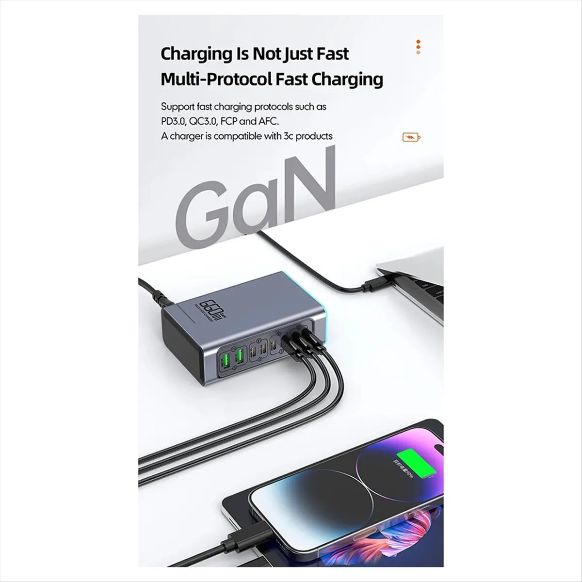 

*ESTR 660W GaN Зарядное устройство USB C Быстрое настольное 8-портовое USB Type C PD Зарядное устройство 3.0 Быстрое зарядное устройство для IPhone16/15 для Samsung EU-PLUG