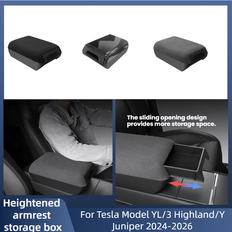 

For Tesla Model YL/Y Juniper/3 Highland 2024-2026 Center Console Arm Rest Lid Armrest Box Height Increasing Storage Box
