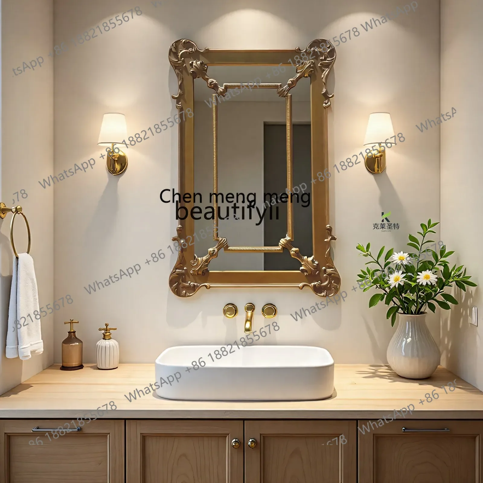 

M178 French wall-mounted decorative mirror retro makeup mirror wall-mounted washstand bathroom mirror customization