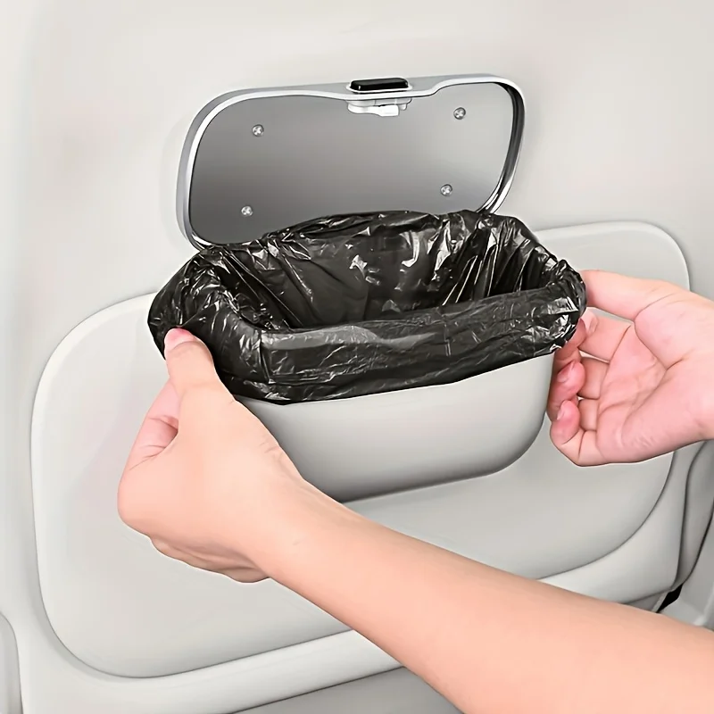 Luxury Portable Hanging Mini Car Trash Can Wastebasket Trash Car Interior Clip-on Storage Pouch Dry and Wet Use Hanging Storage