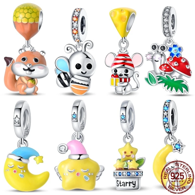 

925 Sterling Silver Luminous Series Goodnight Bear Pendant Fit Original Pan Bracelet For Women Birthday Fine Jewelry Gift