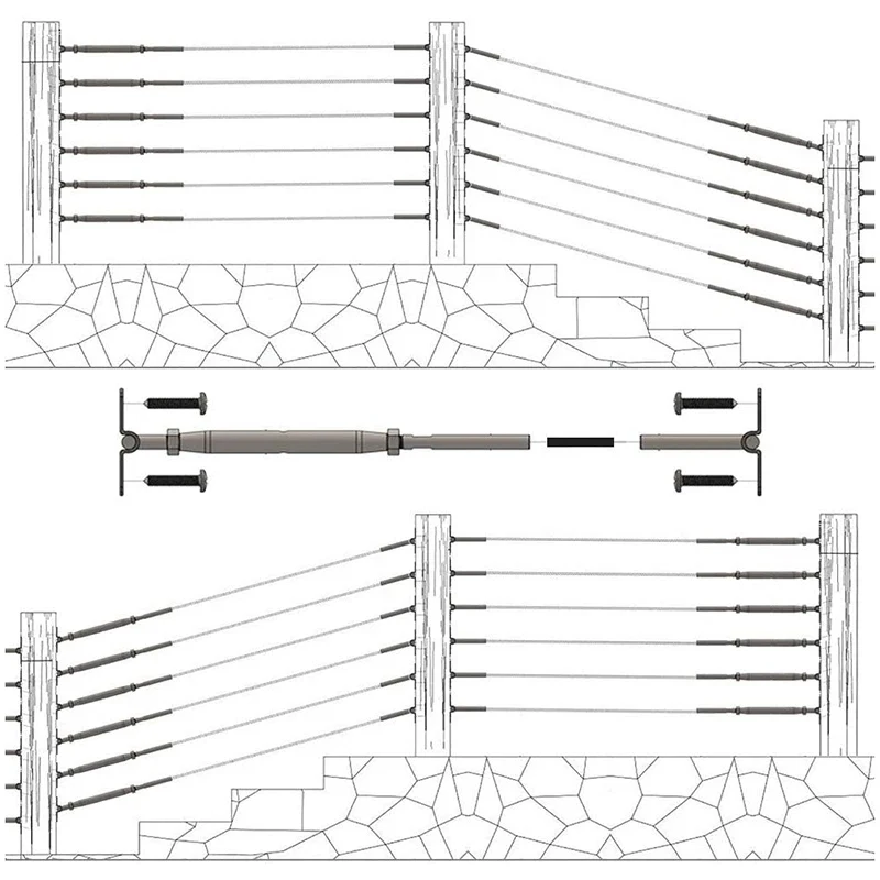 Fit 1/8" Stainless Steel Cable Railing Kit Stainless Steel Wire Drawing Deck Railing For Wood Posts