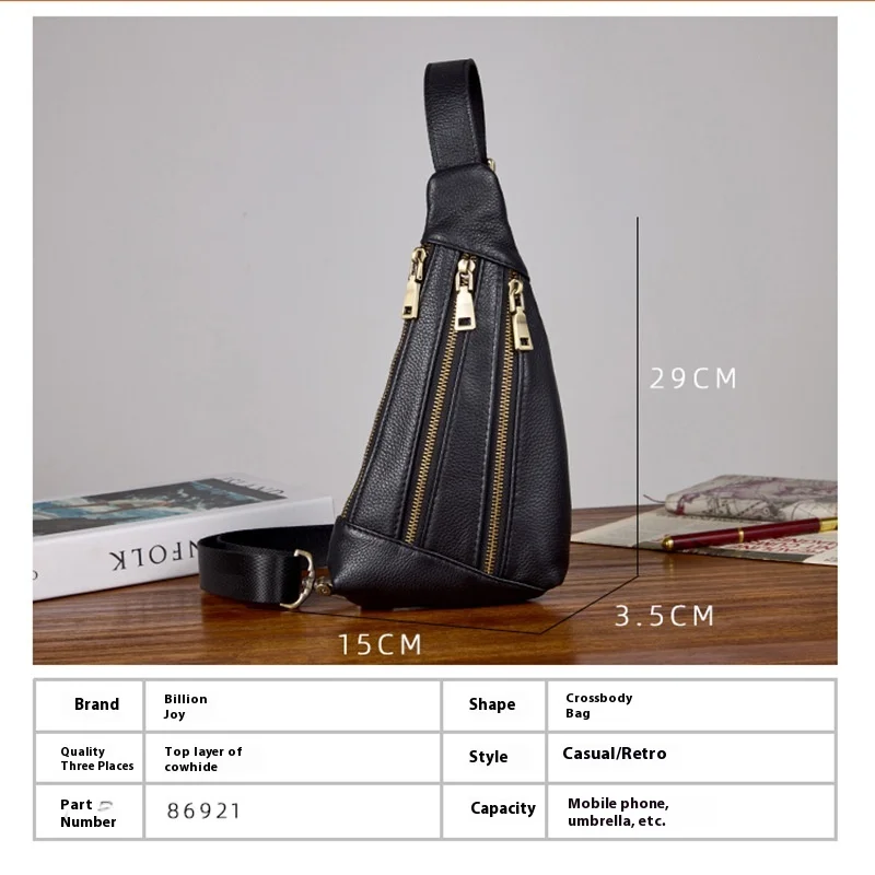 Men's Full-Grain Leather Crossbody Bag - Versatile 3-in-1 Chest Sling Bag, Spacious Convertible Shoulder Purse RFID Pocket