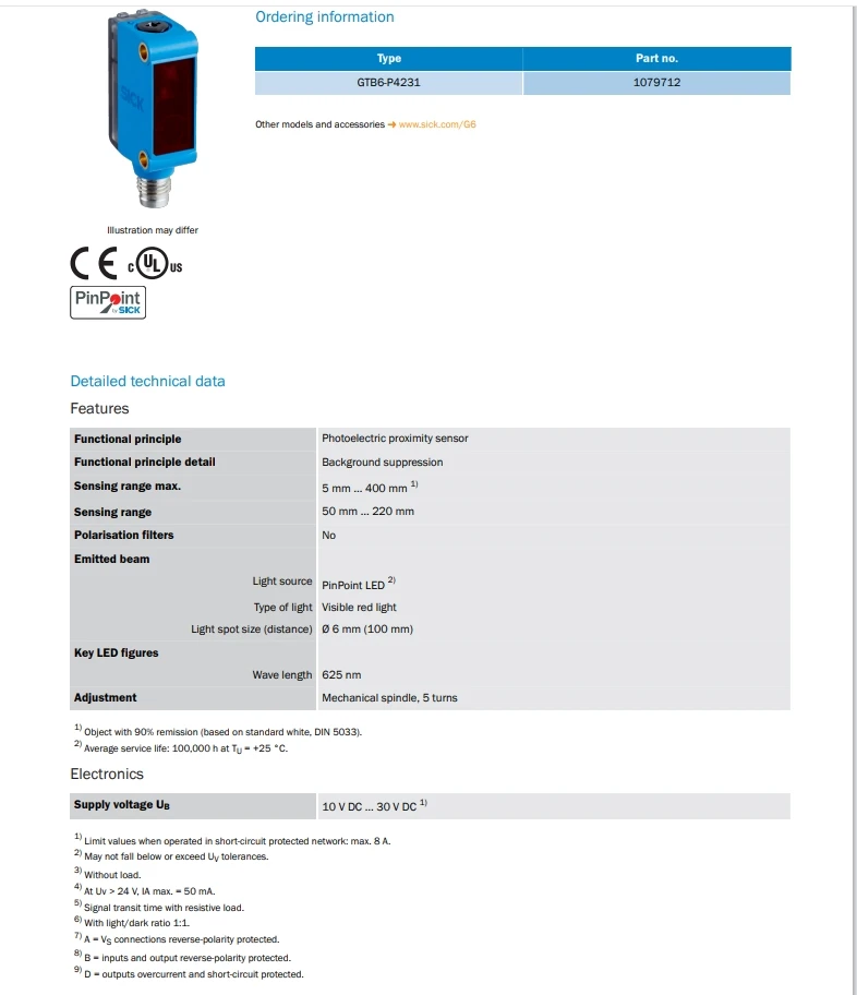 Sick Diffuse Reflection Photoelectric Sensor GTB6-P4231  Order Number 1079712  Photoelectric Switch Original Genuine