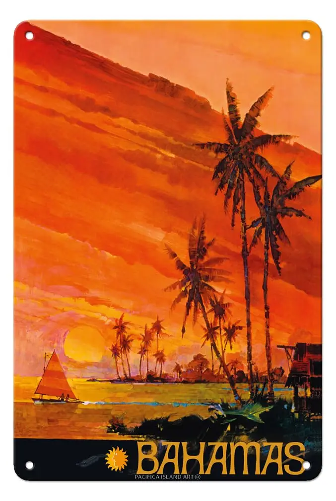 Pacifica Island Art Bahamas - National Airlines - Vintage Airline Travel Poster c.1960s - 8 x 12 inch Vintage Metal Tin Sign