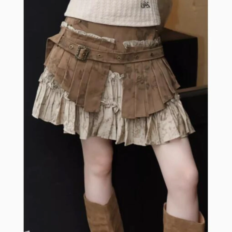 

New wasteland style street fashion ins retro old heavy industry depressed two-piece pleated women skirt goth skirt