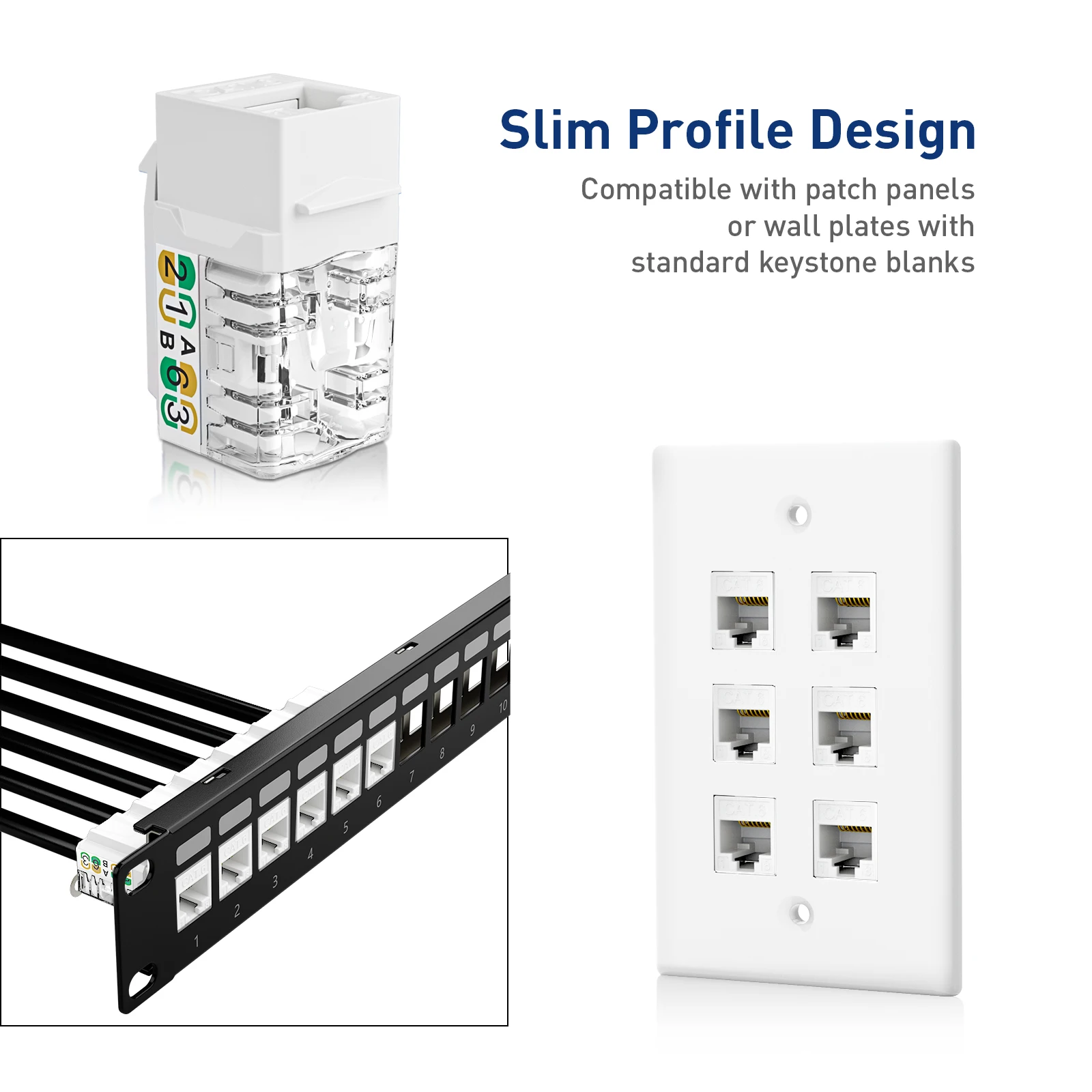 WoeoW RJ45 Cat6 Keystone Jack profil ramping 1/10/30 Pak, 90 derajat Ethernet Punch Down Keystone Jack adaptor