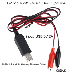 USB 5V to 1.2V 2.4V 3.6V 4.8V Power Supply Eliminate Cord Replace 1-4pcs 1.2V Ni-MH NiCd AA AAA C D Cell Rechargeable Battery