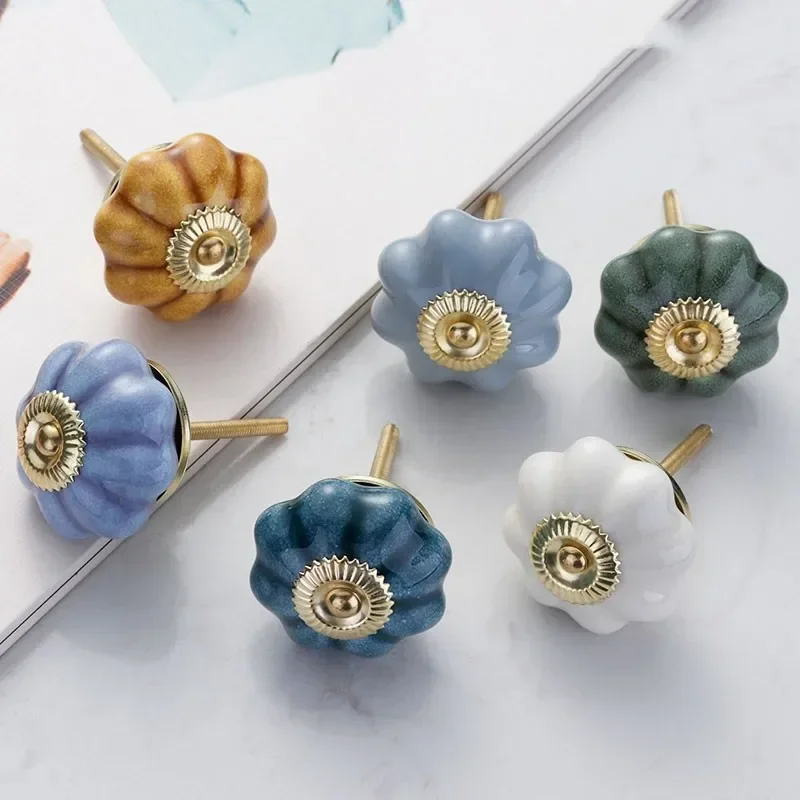 2/5PC Colorful Pumpkin Cabinet Door Knobs Ceramic Drawer Pull Handle Bathroom Porcelain Wardrobe Dresser Knob 40x29mm