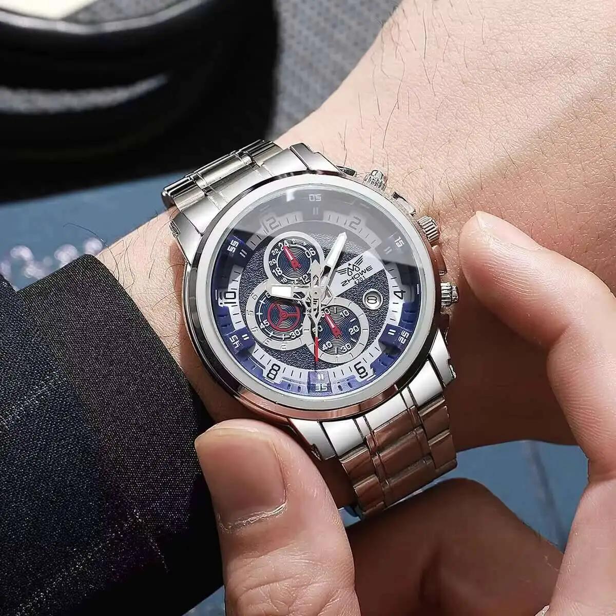 高級メンズ カレンダー クォーツ時計 ステンレススチール バンド メンズ ビジネス腕時計 リロイ Hombre（箱なし）