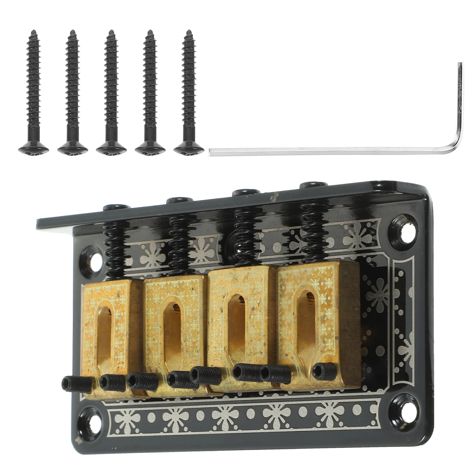 

4 String Hardtail Bridge Vintage Fixed Tailpiece Set Screws Wrench Top-Loading Design Adjustable Saddles for Cigar Box Guitar