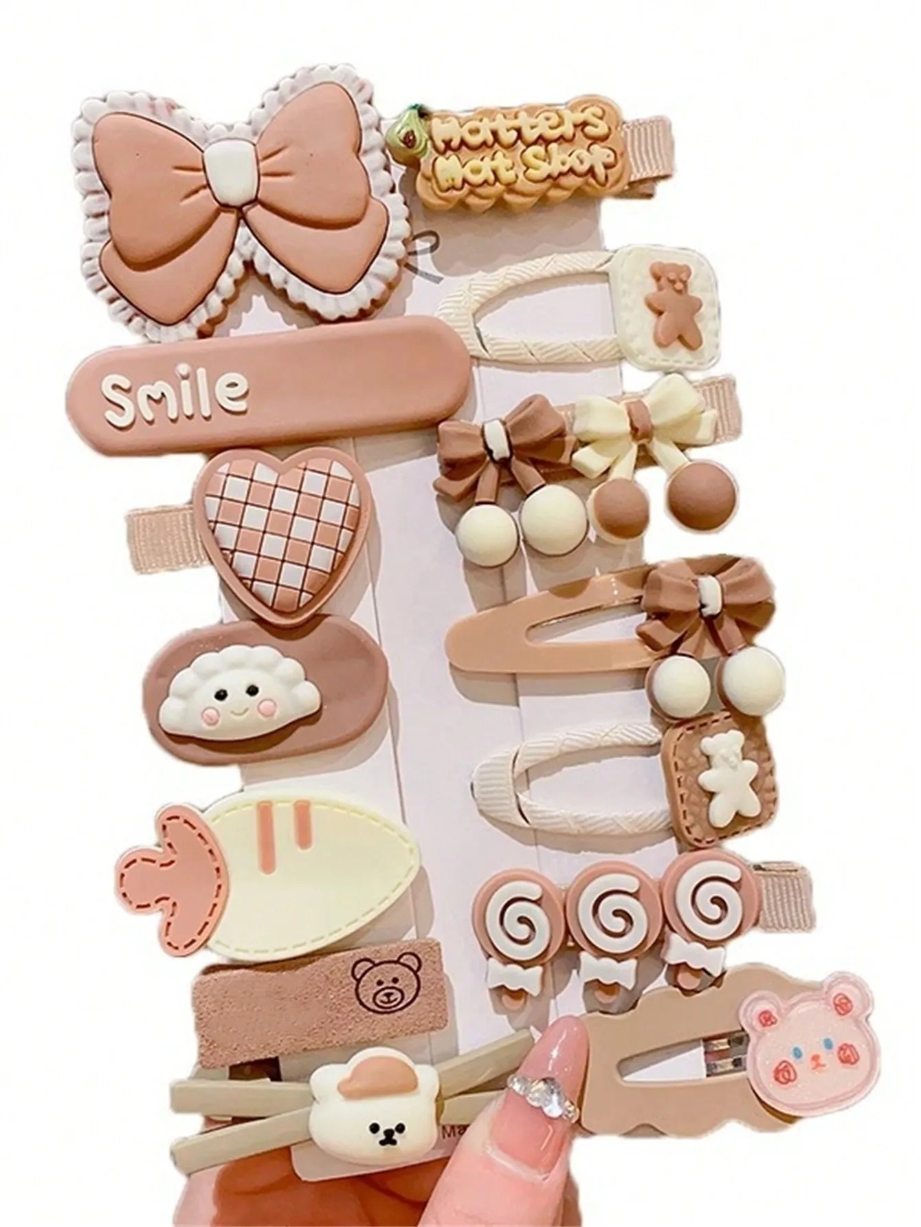 14-piece hairpin set Ladies Coffee color series cute hairpin set bow Bear side clip hair accessories