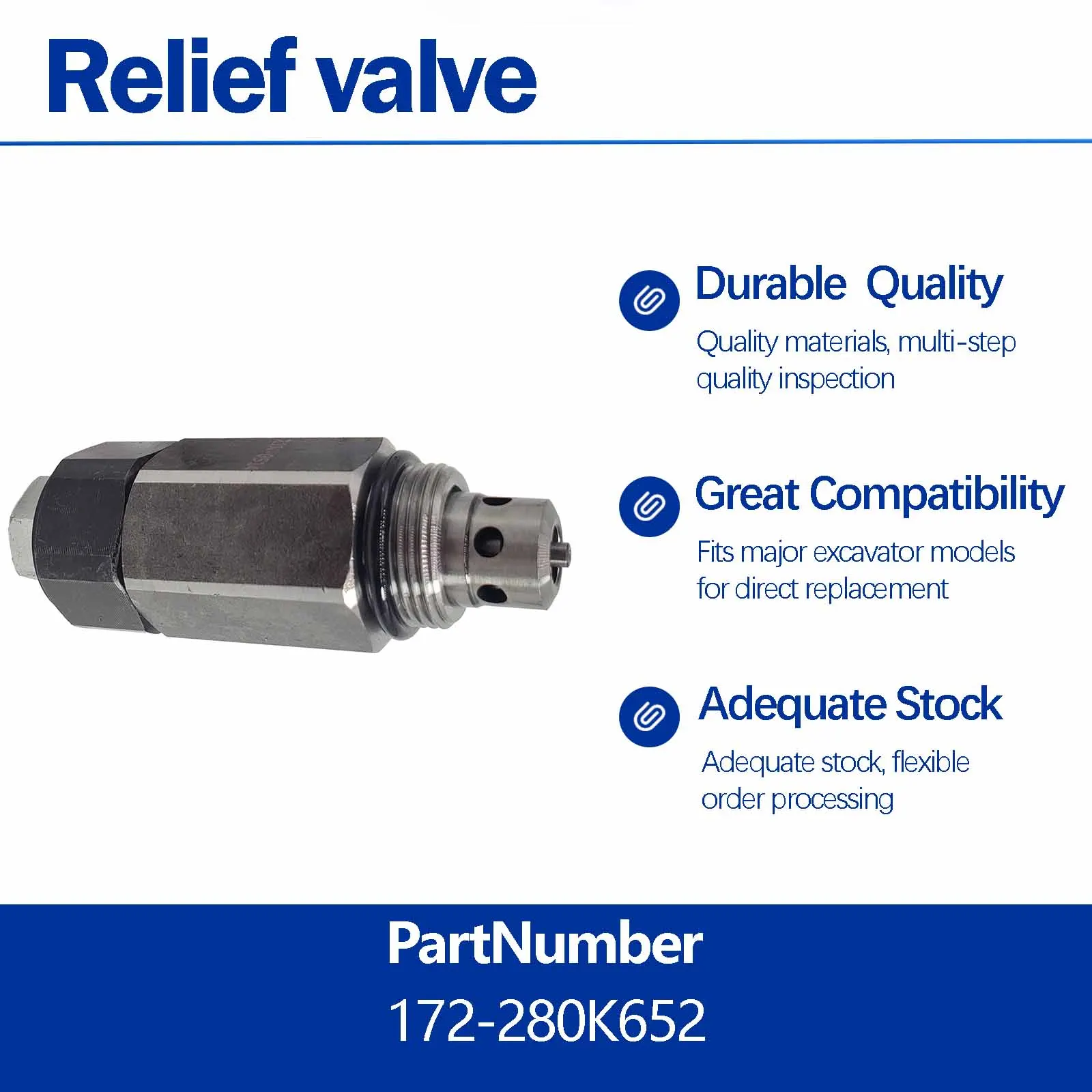 Relief Valve 172-280K652 For Hyundai R200-3 R200-5 R210-5 R290-3 R300-3 R300-5