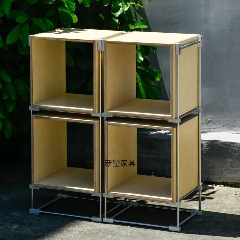 Simple modern optical axis stainless steel floor-to-ceiling multi-layer bookshelf birch ocean plate square storage rack