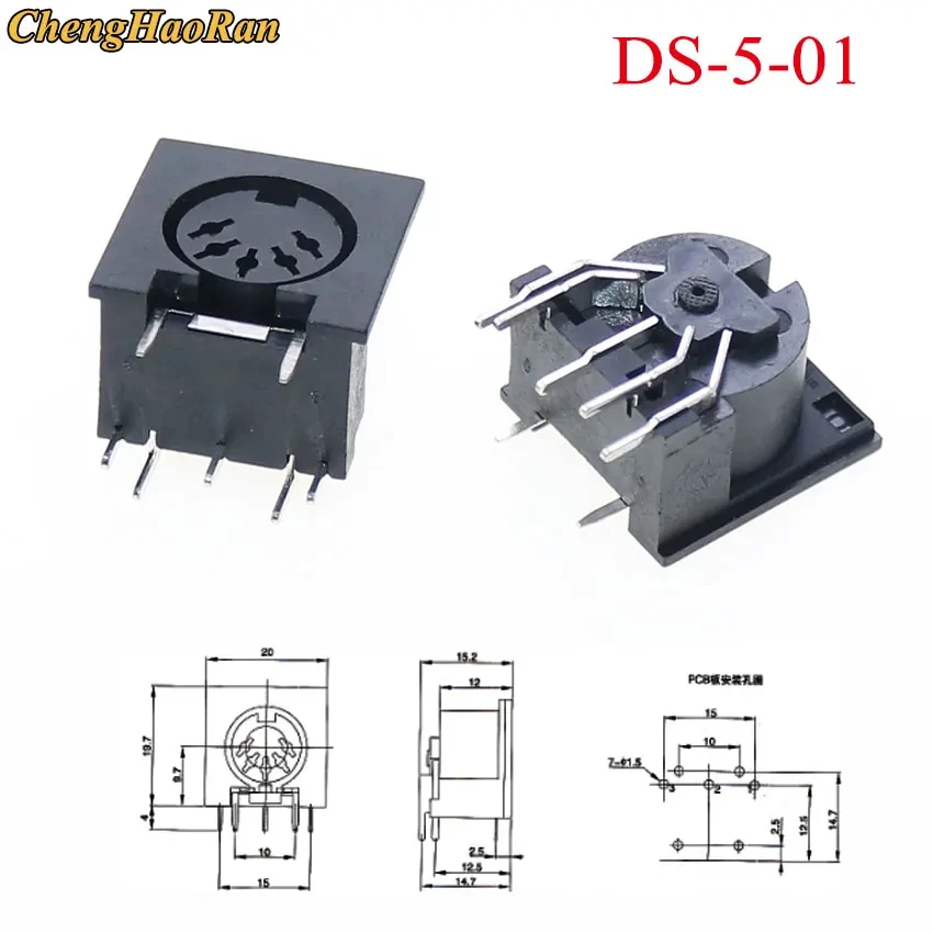 2 Stück 4-8 Pin Mini-DIN-Buchse für Tastatur, Maus, MIDI-Anschluss, PCB-Montage, Großer S-Terminal DIN-Anschluss, 4-Pin, 5-Pin, 6-Pin, 7/8-Pin Buchse – Detail 5
