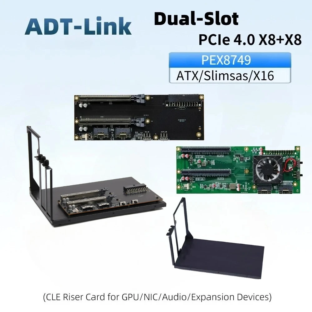 Dual-Slot Dual Slimsas Card External GPU Dock Pcie 4.0 X8+X8 Graphics Card Adapter PEX8749 PCIe 3.0 X16/X8/X4 Expansion Card ATX