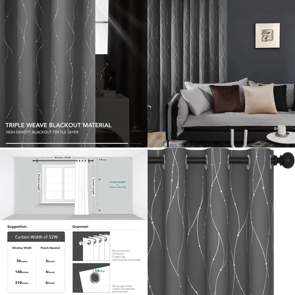 

Термоизолирующие, звукоизоляционные светло-серые шторы, 52x95 дюймов, с люверсами, комплект из 2 штук для спальни, гостиной, детской комнаты