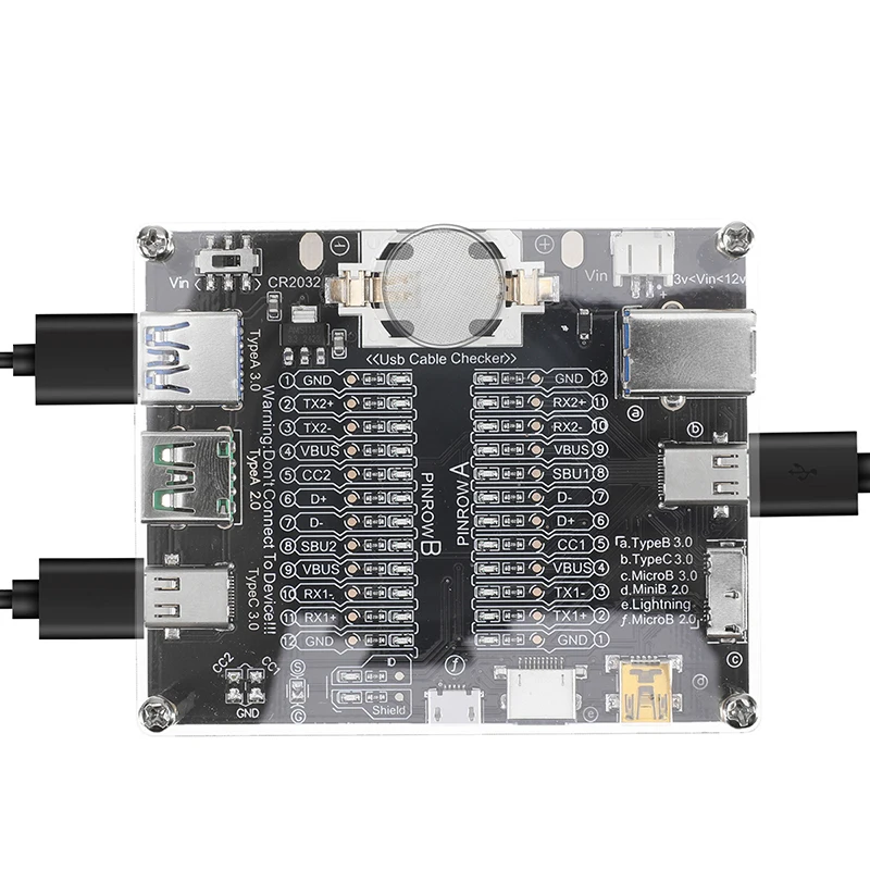 NEW USB Test Board Acrylic Case Type-C Type-B Micro Short Circuit Switch USB Data Cable Tester Anomaly Detection For iOS Android
