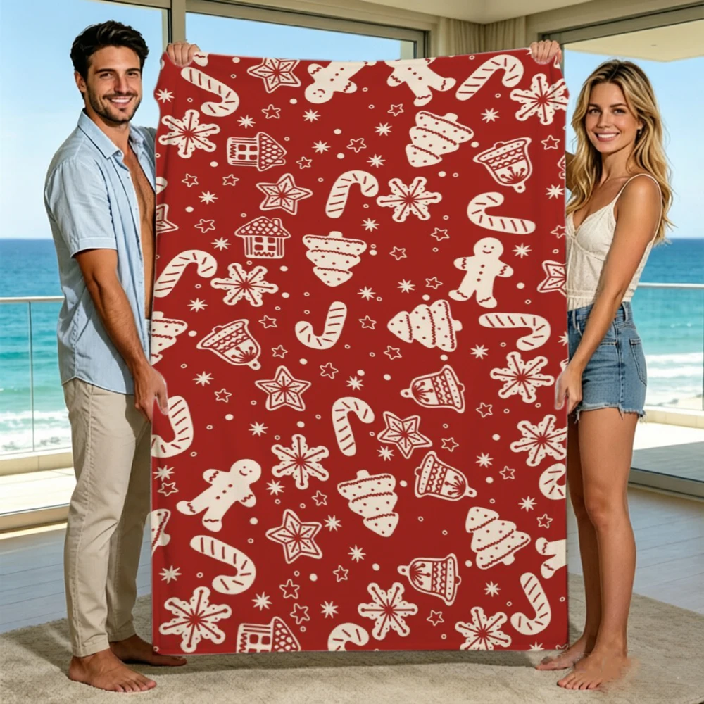Classic Red Christmas Blanket Cute Gingerbread Man Throw Blankets Snowflake Candy Cane Bed Sofa Cover Holiday Home Decor