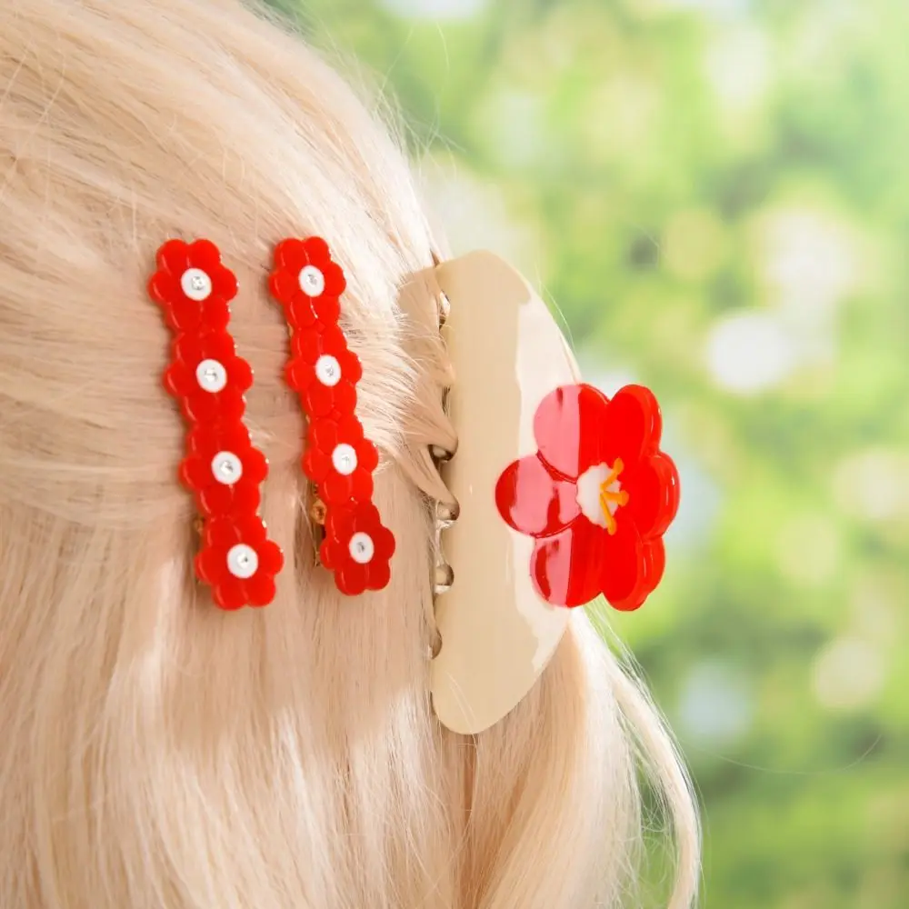 

Colorful Flower Acetate Hair Claw Rhinestone Hairpin Sakura Barrettes Headwear Hair Accessories Back Head Hair Grab Summer
