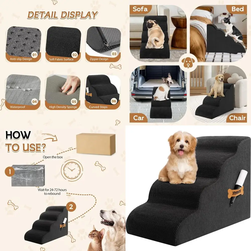 

Пандус для лестницы для домашних животных для высокой мебели, нескользящий водостойкий чехол, 4-ступенчатая лестница для маленьких собак и кошек