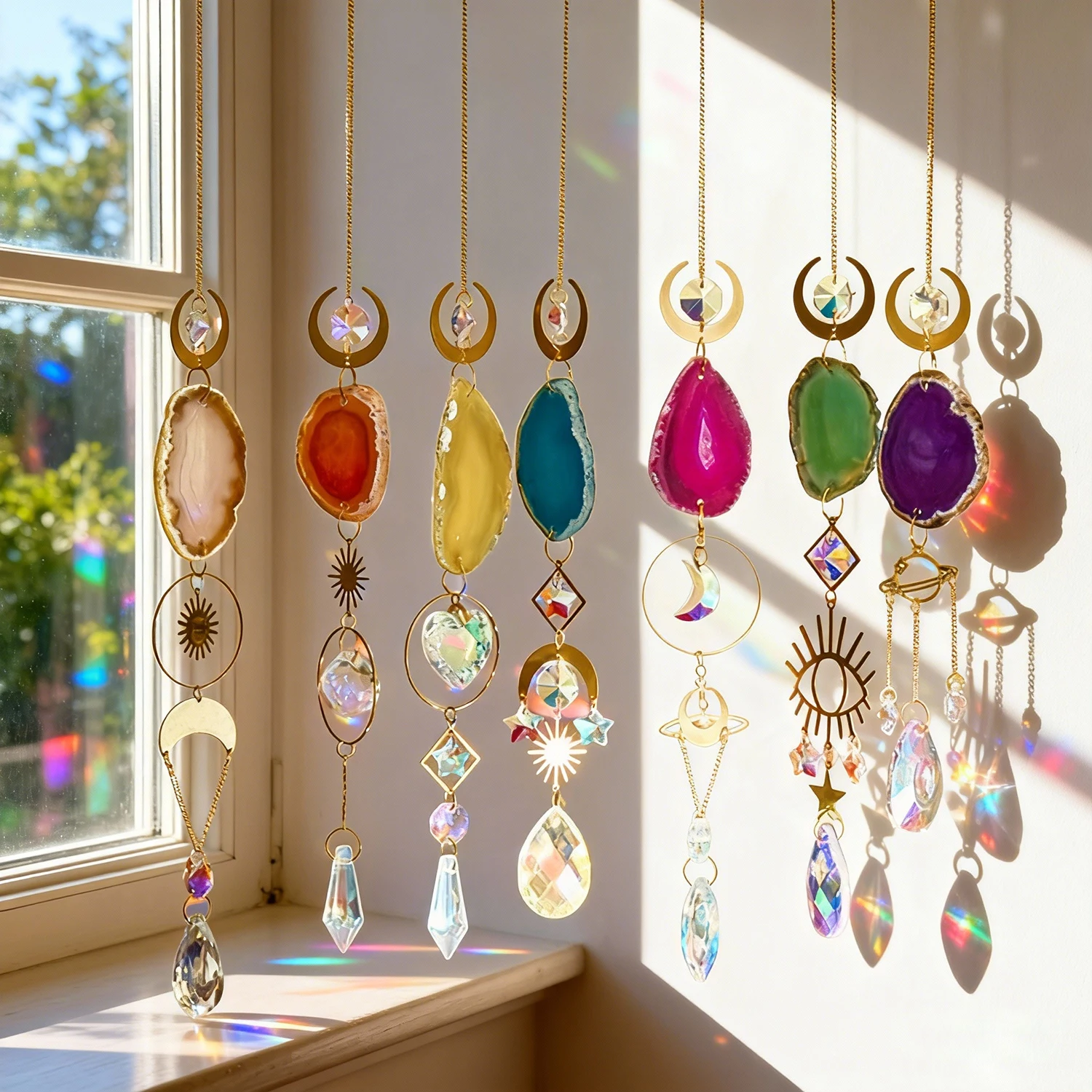 Colorful Suncatcher Artificial Agate Crystal Pendant Home Garden Balcony Patio Window Hanging Decor Hanging Art for Porch Pergol