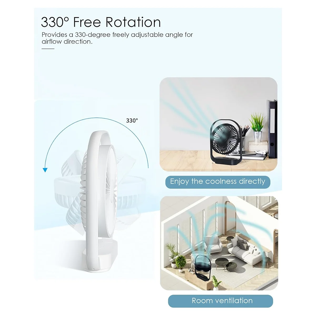 Настольный вентилятор Настольный вентилятор, Небольшой тихий вентилятор, USB-вентилятор с ночником, Настольный вентилятор