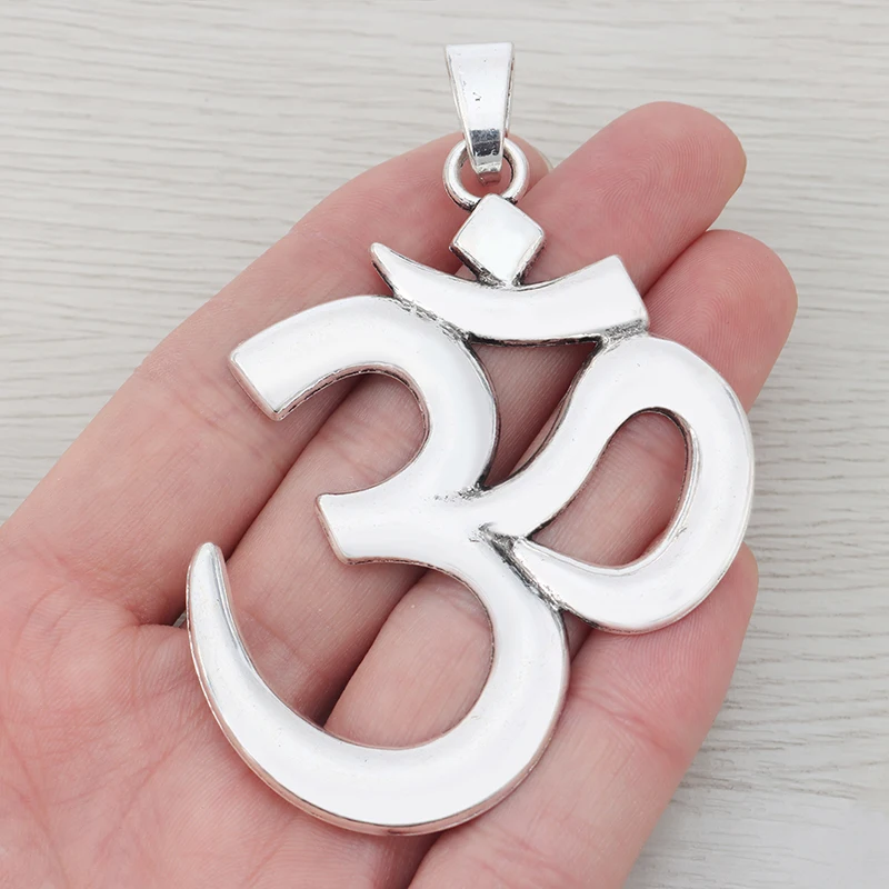 3 x tybetańskie srebro duże OM AUM joga Symbol Charms wisiorki na naszyjnik komponenty do wyrobu biżuterii 75x55mm