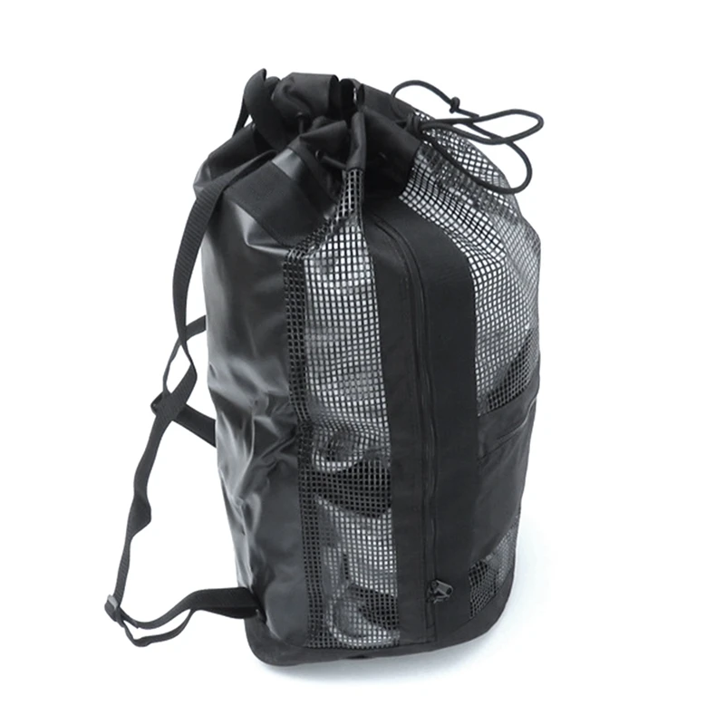 Scuba Snorkeling Spearfishing Freediving Cruise Mesh Duffle Bag With Shoulder Strap Durable Easy Install Black