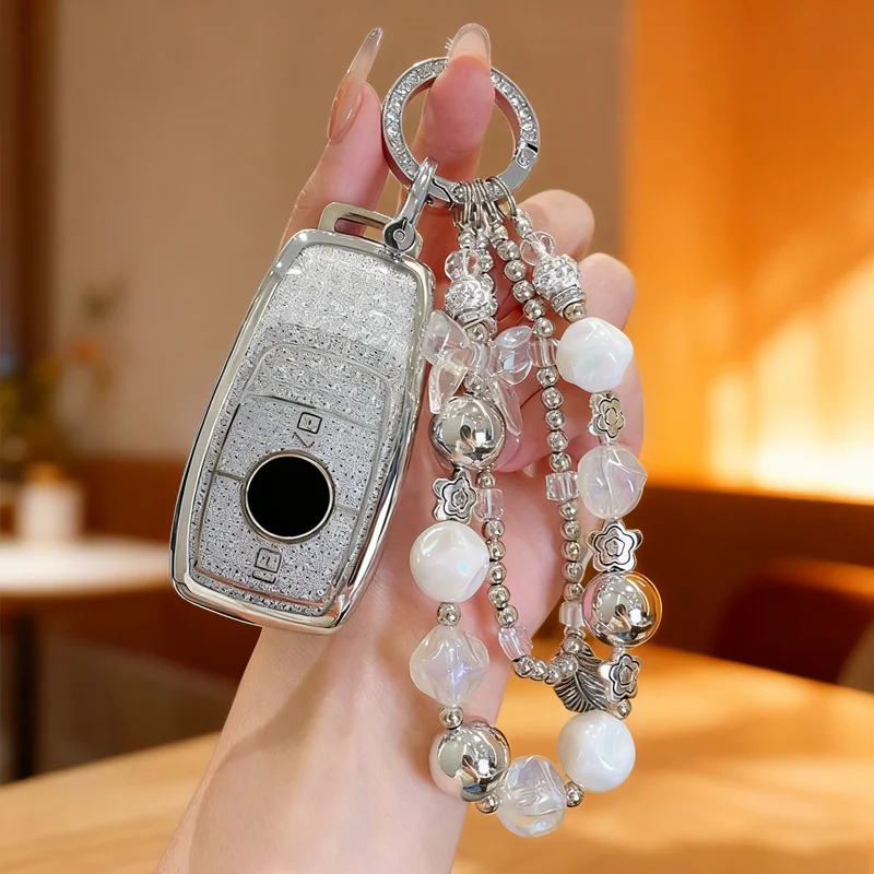 

Good TPU White Crystal Style for Mercedes Benz A C E S Class W221 W177 W205 W213 Remote Smart Car Key Case Cover Fob Keychain